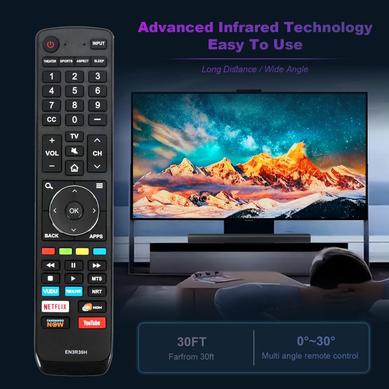 AULCMEET EN3R39H Replacement Remote Control Compatible with Hisense LCD LED Smart 4K TV 43H6080E 43H6E 49H6E 50H6E 55EU6070 55H6E 55H8E 55H9D 65H6E 65H8E 49H6E 60H6E 49H6E1 60H6E1 49H6020E 60H6020E 49H6030E - Image 3